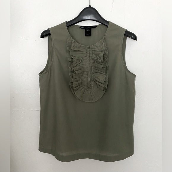 MARC BY MARC JACOBS OLIVE GREEN RUFFLE SLEEVELESS COTTON TOP SHIRT BLOUSE XS - Picture 12 of 14
